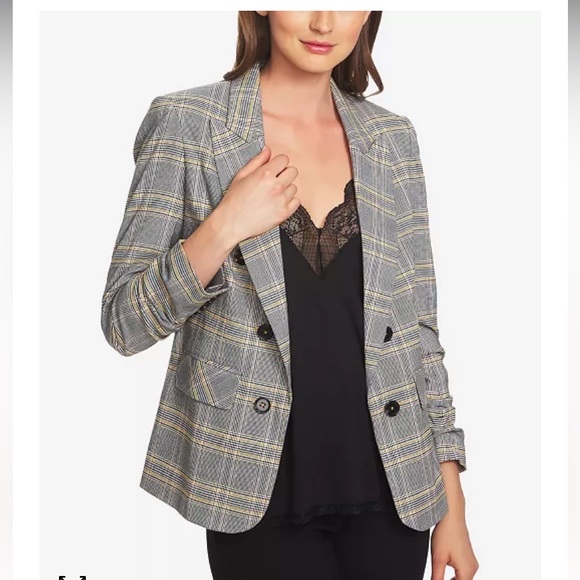1. State Ruched-Sleeve Plaid Blazer - Picture 4 of 9